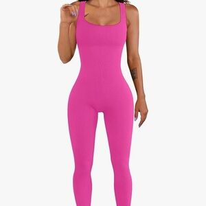 WOMEN WORKOUT SEAMLESS JUMPSUIT RIBBED BODYCON ONE PIECE TANK TOP